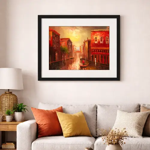 Venetian sunset in a cozy living room